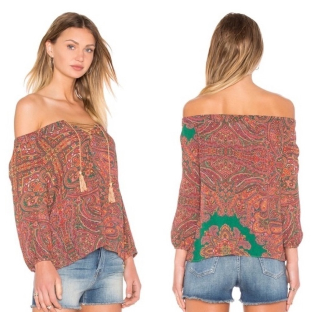 Line & Dot off the shoulder paisley blouse